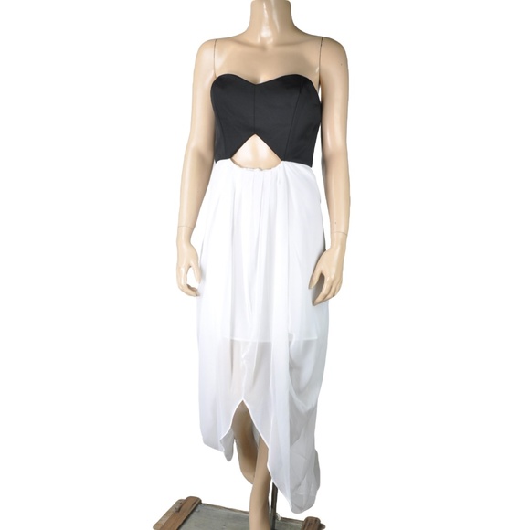 BCBG White Black Flowy Two-Tone Asymmetrical Dress - Picture 1 of 2
